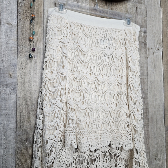 Blu Pepper Crochet High-low Cream Maxi Skirt Size Large Beachy Summer - Picture 2 of 10
